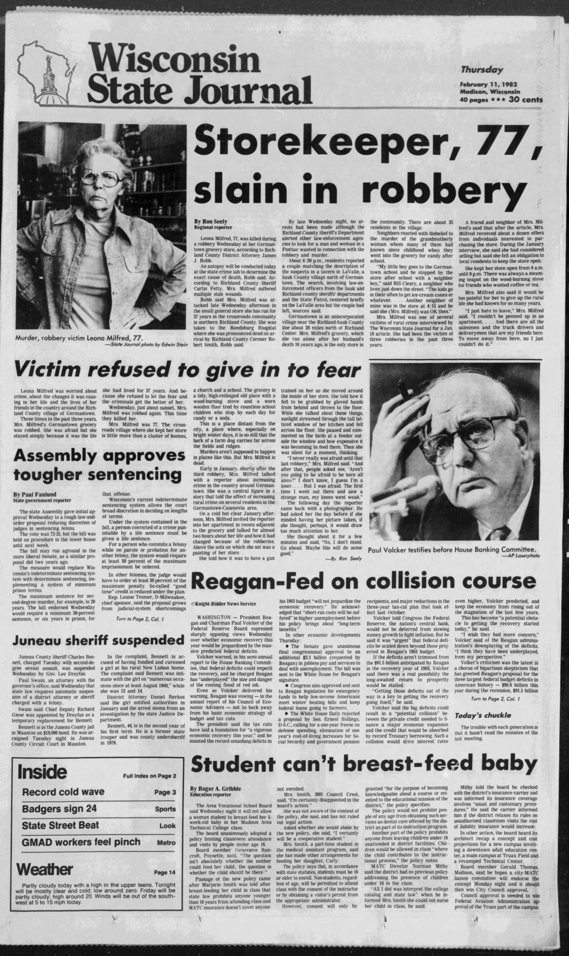 State Journal front page, Feb. 11, 1982